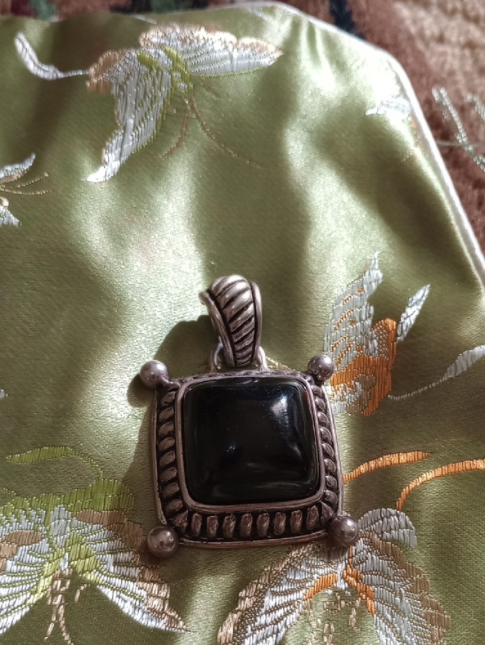 Neiman Marcus Heavy Sterling Silver Black Onyx Square Pendant